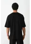SBRD- Erkek Boxy Eldiven Baskılı T-shirt Kısa Kol Bisiklet Yaka Tişört - Siyah