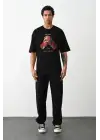 SBRD- Erkek Boxy Eldiven Baskılı T-shirt Kısa Kol Bisiklet Yaka Tişört - Siyah