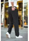 SBRD- Erkek Cizgili Dokuma Krep Jogger Buggy Pantalon Rahat Kalıp - Siyah