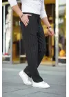 SBRD- Erkek Cizgili Dokuma Krep Jogger Buggy Pantalon Rahat Kalıp - Siyah