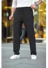 SBRD- Erkek Cizgili Dokuma Krep Jogger Buggy Pantalon Rahat Kalıp - Siyah