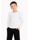 SBRD- Erkek Çocuk Basic Uzun Kollu Tişört Okul Günlük Rahat T-shirt - Beyaz