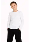 SBRD- Erkek Çocuk Basic Uzun Kollu Tişört Okul Günlük Rahat T-shirt - Beyaz