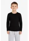 SBRD- Erkek Çocuk Basic Uzun Kollu Tişört Okul Günlük Rahat T-shirt - Siyah