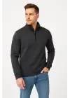 SBRD- Erkek Dik Yaka Yarım Fermuarlı 3 İplik Pamuklu Sweatshirt -  Antrasit