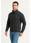 SBRD- Erkek Dik Yaka Yarım Fermuarlı 3 İplik Pamuklu Sweatshirt -  Antrasit