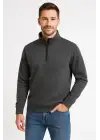 SBRD- Erkek Dik Yaka Yarım Fermuarlı 3 İplik Pamuklu Sweatshirt -  Antrasit