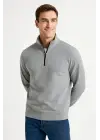 SBRD- Erkek Dik Yaka Yarım Fermuarlı 3 İplik Pamuklu Sweatshirt - Gri