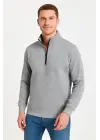 SBRD- Erkek Dik Yaka Yarım Fermuarlı 3 İplik Pamuklu Sweatshirt - Gri