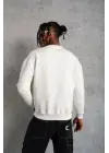 SBRD- Erkek Düz Bisiklet Yaka 3 İplik Pamuklu Sweatshirt - Beyaz