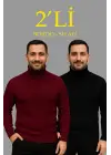 SBRD- Erkek Fitilli Kazak Tam Boğazlı Balıkçı Yaka Triko 2li Set Bordo-siyah