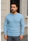 SBRD- Erkek Fitilli Triko Bisiklet Yaka Kalın Kazak 3lü Set Bej-bebek Mavisi-siyah