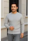 SBRD- Erkek Fitilli Triko Bisiklet Yaka Kalın Kazak 3lü Set Beyaz-gri-siyah