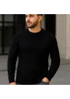 SBRD- Erkek Fitilli Triko Kazak 2’li Set Siyah Beyaz Kalın Dokuma Pamuklu Regular Fit Bisiklet