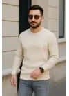 SBRD- Erkek Fitilli Triko Kazak 3’lü Set Bej Beyaz Siyah | Kalın Dokuma Pamuklu Regular Fit
