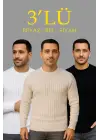 SBRD- Erkek Fitilli Triko Kazak 3’lü Set Bej Beyaz Siyah | Kalın Dokuma Pamuklu Regular Fit