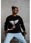 SBRD- Erkek Güvercin Baskılı 3 İplik Bisiklet Yaka İpamuklu Sweatshirt - Siyah