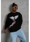 SBRD- Erkek Güvercin Baskılı 3 İplik Bisiklet Yaka İpamuklu Sweatshirt - Siyah