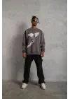 SBRD- Erkek Güvercin Baskılı 3 İplik Pamuklu Bisiklet Yaka Sweatshirt - Gri