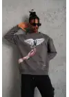 SBRD- Erkek Güvercin Baskılı 3 İplik Pamuklu Bisiklet Yaka Sweatshirt - Gri