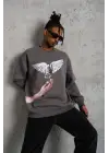 SBRD- Erkek Güvercin Baskılı 3 İplik Pamuklu Bisiklet Yaka Sweatshirt - Gri