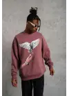 SBRD- Erkek Güvercin Baskılı Bisiklet Yaka Sweatshirt 3 İplik Pamuklu - Gül Kurusu