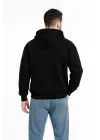 SBRD- Erkek Kapüşonlu 3 İplik Şardonlu Önü Baskılı Fermuarlı Oversize Sweatshirt - Siyah