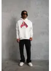 SBRD- Erkek Kapüşonlu Cepli Boks Eldiven Baskılı 3 İplik Sweatshirt Hoodie - Beyaz