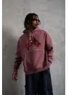 SBRD- Erkek Kapüşonlu Cepli Box Eldiven Baskılı 3 İplik Sweatshirt Hoodie - Gül Kurusu