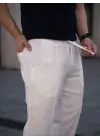 SBRD- Erkek Keten Cepli Çıma Dikişli Jogger Buggy Pantalon Rahat Kalıp - Beyaz