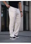 SBRD- Erkek Keten Cepli Çıma Dikişli Jogger Buggy Pantalon Rahat Kalıp - Beyaz