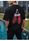 SBRD- Erkek Kısa Kol Tişört Bisiklet Yaka Box Eldiven Baskılı T-shirt -  Siyah