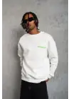 SBRD- Erkek Oversize Sweatshirt Ön Ve Sırt Baskılı 3 İplik Pamuklu - Beyaz