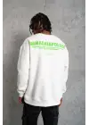 SBRD- Erkek Oversize Sweatshirt Ön Ve Sırt Baskılı 3 İplik Pamuklu - Beyaz