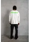 SBRD- Erkek Oversize Sweatshirt Ön Ve Sırt Baskılı 3 İplik Pamuklu - Beyaz