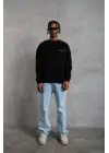 SBRD- Erkek Oversize Sweatshirt Ön Ve Sırt Baskılı 3 İplik Pamuklu - Siyah