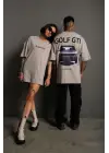 SBRD- Erkek Oversize Tişört Golf Gtı Retro Araba Baskılı T-shirt - Gri
