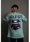 SBRD- Erkek Oversize Tişört Golf Gtı Retro Araba Baskılı T-shirt - Mint Yeşili