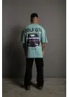 SBRD- Erkek Oversize Tişört Golf Gtı Retro Araba Baskılı T-shirt - Mint Yeşili