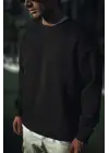 SBRD- Erkek Pamuklu Bisiklet Yaka 3 İplik Basic Sweatshirt - Siyah