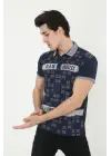 SBRD- Erkek Polo Yaka  Tişört Slim Fit Baskılı kısa Kol T-shirt - Lacivert