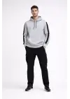 SBRD- Erkek Şeritli Kapüşonlu Oversize Sweatshirt 3 İplik Pamuklu Hoodie - Beyaz