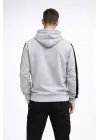 SBRD- Erkek Şeritli Kapüşonlu Oversize Sweatshirt 3 İplik Pamuklu Hoodie - Beyaz