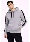 SBRD- Erkek Şeritli Kapüşonlu Sweatshirt Oversize 3 İplik Pamuklu Hoodie - Gri