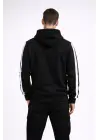 SBRD- Erkek Şeritli Kapüşonlu Sweatshirt Oversize 3 İplik Pamuklu Hoodie - Siyah