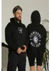 SBRD- Erkek Sırt Baskılı Oversize 3 İplik Kapüşonlu Hoodie Sweatshirt - Siyah