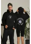 SBRD- Erkek Sırt Baskılı Oversize 3 İplik Kapüşonlu Hoodie Sweatshirt - Siyah