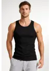 SBRD- Erkek Spor Slimfit Fitilli Kaşkorse Arka Basklı Atlet 2li Set Siyah-bej