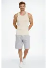 SBRD- Erkek Spor Slimfit Fitilli Kaşkorse Arka Basklı Atlet 2li Set Siyah-bej