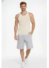SBRD- Erkek Spor Slimfit Fitilli Kaşkorse Arka Basklı Atlet 2li Set Siyah-bej
